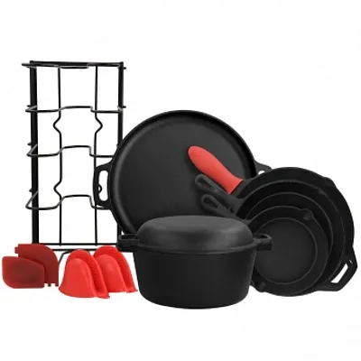 MegaChef 12 Piece Round PreSeasoned Cast Iron Cookware Set