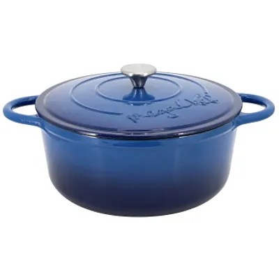 MegaChef 6.35 Quart Round Enameled Cast Iron Dutch Oven with Self Basting Lid in