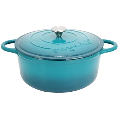 MegaChef 6.35 Quart Round Enameled Cast Iron Dutch Oven with Self Basting Lid in