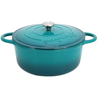 MegaChef 6.35 Quart Round Enameled Cast Iron Dutch Oven with Self Basting Lid in