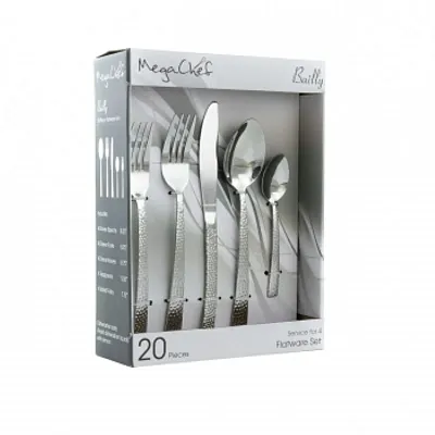 MegaChef Baily 20 Piece Flatware Utensil Set, Stainless Steel Silverware Metal S