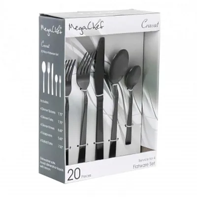 Megachef Cravat 20 Piece Flatware Utensil Set, Stainless Steel Silverware Metal