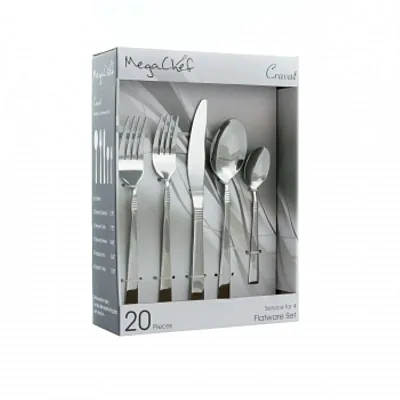 MegaChef Cravat 20 Piece Flatware Utensil Set, Stainless Steel Silverware Metal