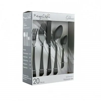 MegaChef Gibbous 20 Piece Flatware Utensil Set, Stainless Steel Silverware Metal