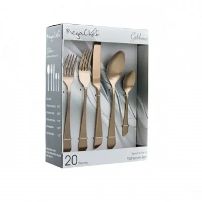 MegaChef Gibbous 20 Piece Flatware Utensil Set, Stainless Steel Silverware Metal