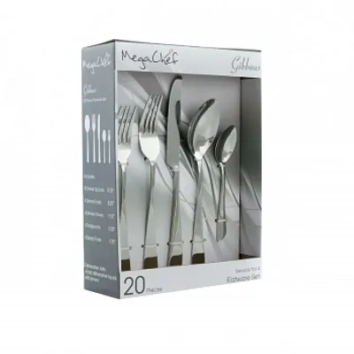 MegaChef Gibbous 20 Piece Flatware Utensil Set, Stainless Steel Silverware Metal