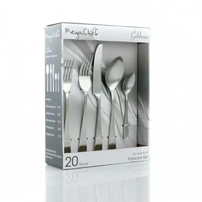 MegaChef Gibbous 20 Piece Flatware Utensil Set, Stainless Steel Silverware Metal