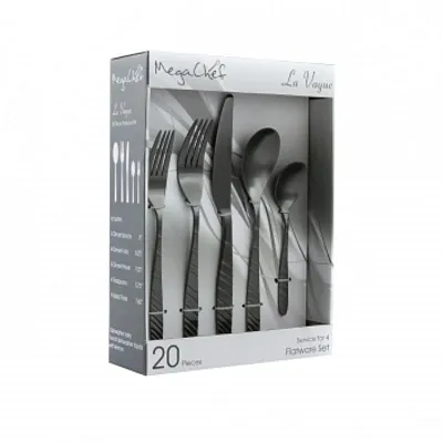 MegaChef La Vague 20 Piece Flatware Utensil Set, Stainless Steel Silverware Meta
