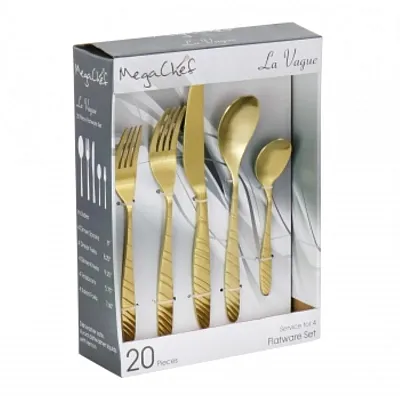 Megachef La Vague 20 Piece Flatware Utensil Set, Stainless Steel Silverware Meta