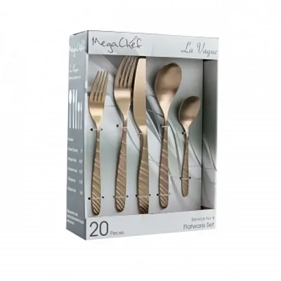MegaChef La Vague 20 Piece Flatware Utensil Set, Stainless Steel Silverware Meta