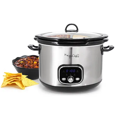 MegaChef 6 Quart + 2.6 Quart Split Stainless Steel Electric Slow Cooker in SIlve