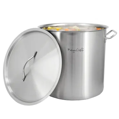 MegaChef Professional Kitchen 26.4 Quart Large Round Stainless Steel Stock Pot w