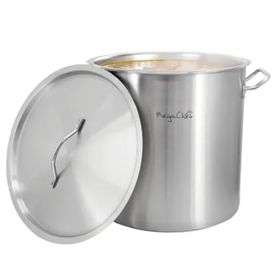 MegaChef Professional Kitchen 52.8 Quart Round Stainless Steel Stock Pot with Li
