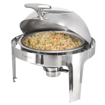 MegaChef 6.3 Quart Round Stainless Steel Dome Roll Top Professional Chafing Dish