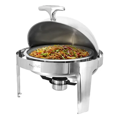 MegaChef 6.3 Quart Round Stainless Steel Dome Roll Top Professional Chafing Dish