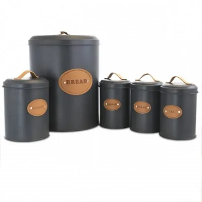 MegaChef Kitchen Food Storage and Organization 5 Piece Canister Set in Grey