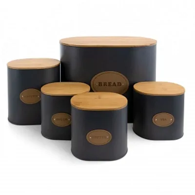 MegaChef Kitchen Food Storage and Organization 5 Piece Canister Set in Grey with