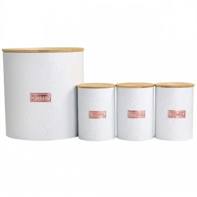 MegaChef Kitchen Food Storage and Organization 4 Piece Argyle Canister Set in Wh