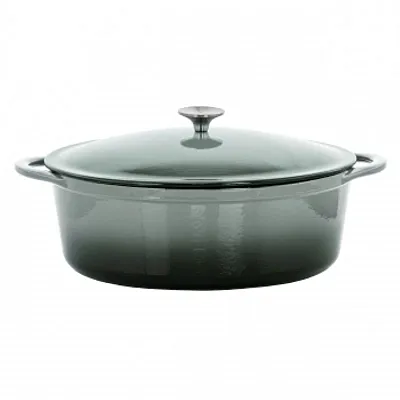 MegaChef 7 Quarts Oval Enameled Cast Iron Casserole in Gray