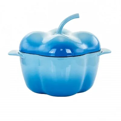 MegaChef Pepper Shaped 3 Quart Enameled Cast Iron Casserole in Blue