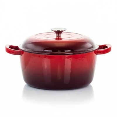 MegaChef 5 Quarts Round Enameled Cast Iron Casserole with Lid in Red