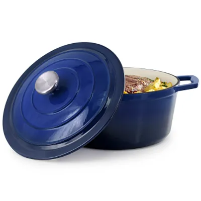 MegaChef 5 Quarts Round Enameled Cast Iron Casserole with Lid in Gradient Dark B