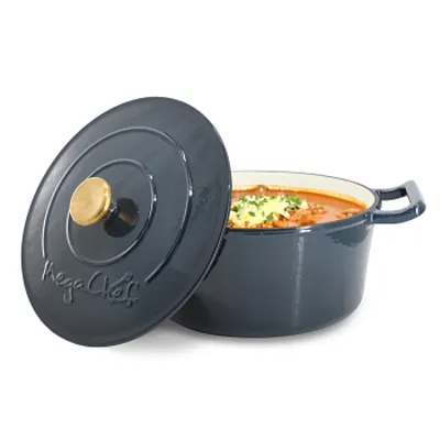 MegaChef 5.3 Quarts Round Enameled Cast Iron Casserole with Self Basting Lid in