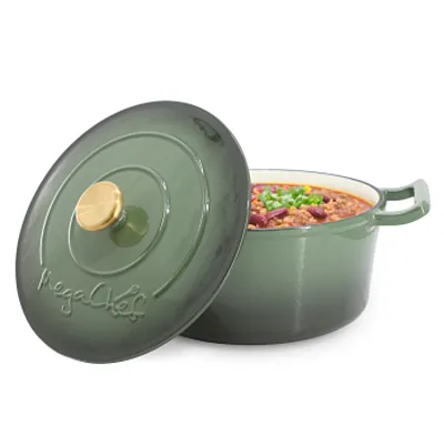 MegaChef 5.3 Quarts Round Enameled Cast Iron Casserole with Self Basting Lid in
