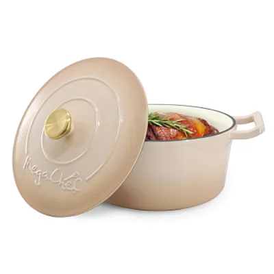 MegaChef 5.3 Quarts Round Enameled Cast Iron Casserole with Self Basting Lid in