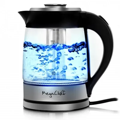 MegaChef 1.8 Liter Cordless Glass and Stainless Steel Electric Tea Kettle with T