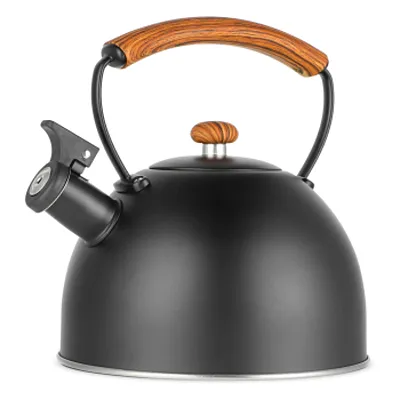 MegaChef 3.2 Quart Whistling Tea Kettle with Wood Grain Nylon Cool Touch Handle,