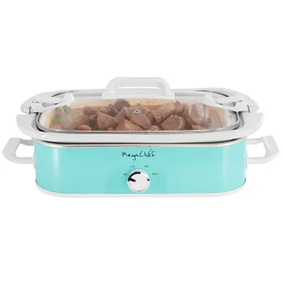 MegaChef 3.5 Quart Casserole Slow Cooker with 3 Temperature Settings in Turquois