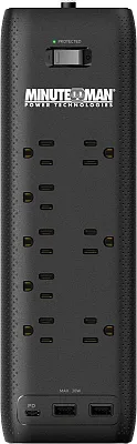 MINUTEMAN UPS MMS-STP8U3 Surge Strip, 2160J, Usb Charger