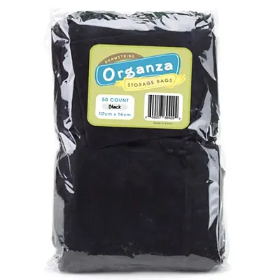Lot of 50 Black Drawstring Organza Storage Bags MORG-004