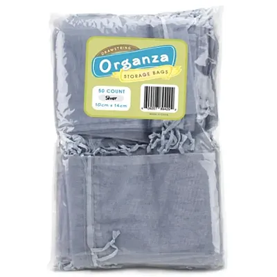 Lot of 50 Silver Drawstring Organza Storage Bags MORG-007