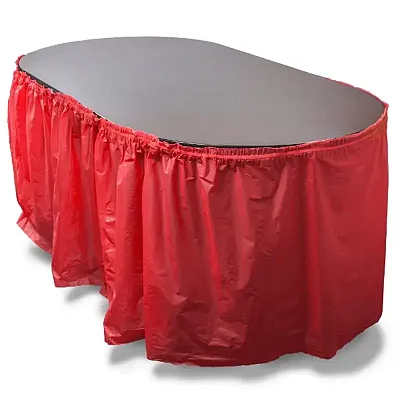 14-foot Red Reusable Plastic Table Skirt, Extends up to 20ft MPA