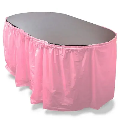 14&#039; Pink Reusable Plastic Table Skirt, Extends 20&#039;+ MPAR-454