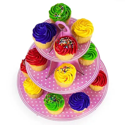 Pink Polka Dot 3 Tier Cupcake Stand, 14in Tall by 12in  MPAR-501