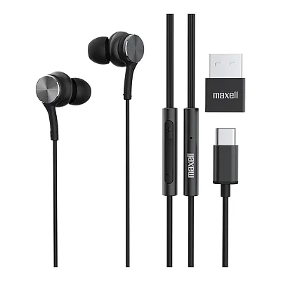 Maxell 197299 Fusion X Usb-C Earbuds With Built-In Microphone, Black