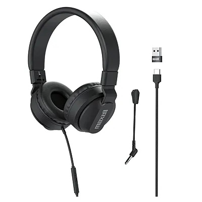 Maxell 197304 Hpbmt1 Over-Ear Usb-C Headphones With Detachable Boom Microphone,