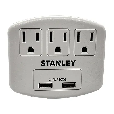 Stanley 30407 Plugmax Grounded Wall Tap, 3 Outlets And 2 Usb-A Ports, 30407