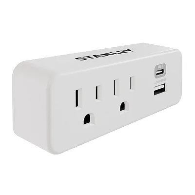 Stanley 30422 2-Ac Outlet 2-Usb Port Plugmax Wall Tap Adapter And Usb Charger, 3