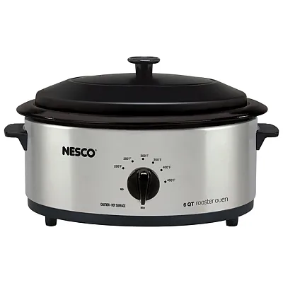 Nesco 4816-25 6-Qt. 750-Watt Roaster With Porcelain Cookwell (Silver)
