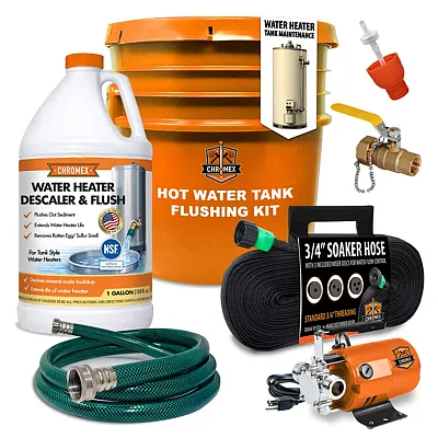 Chromex Cxte-2727 Hot Water Tank Pro Flushing Kit With Transfer Pump, Brass Drai
