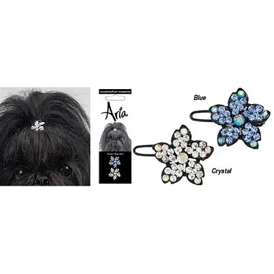 Pet Edge Flower Barrettes, Crystal and Blue (Set of 2)