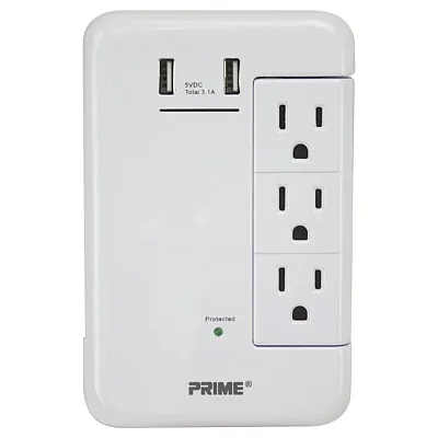 Prime Pbrusb346S-A 6-Ac Swiveling Outlet And 2-Usb Port 1,200-Joules Surge Prote