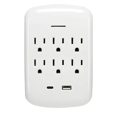 Prime Pbsu072 6-Ac Outlet And 2-Usb Port Grounded Wall Tap, Pbsu072
