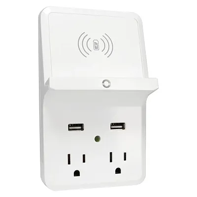Prime Pbuwc01 Wireless-Charging-Dock Wall Tap With 2 Outlets And Dual Usb Charge