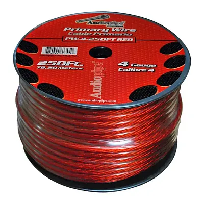 Power Wire Audiopipe 4Ga 250&#039; Red