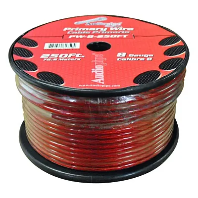 Power Wire Audiopipe 8Ga 250&#039; Red